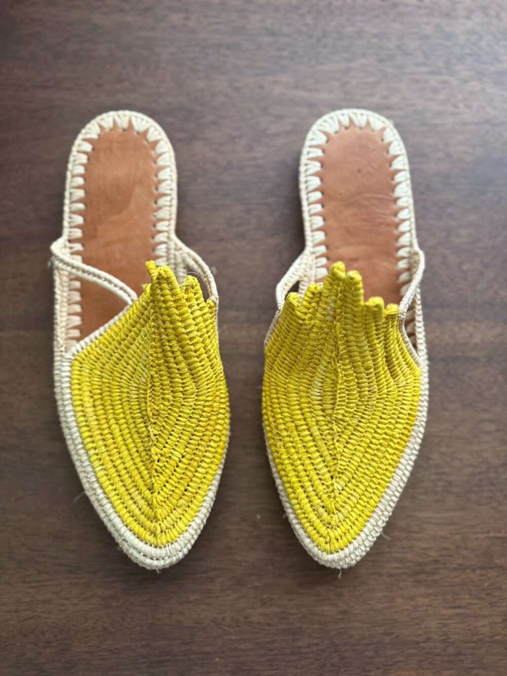 Handmade Moroccan Raffia Babouche Mule Slippers | Yellow | EU 40/US 9
